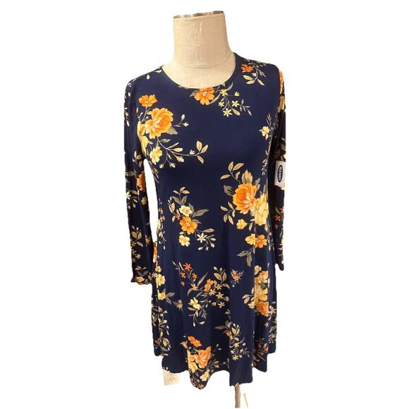Old Navy A-Line Swing Dress Womens Small Blue Floral Print Long Sleeve Pullover - Picture 2 of 7